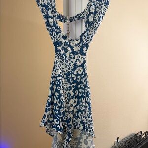 Free People Blue and White Floral Jumpsuit